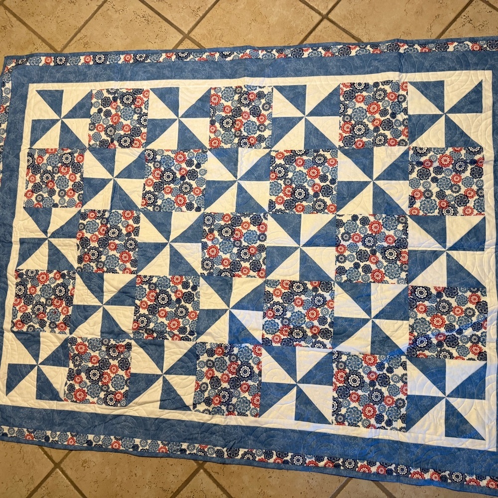 Blue and White Patchwork Quilt